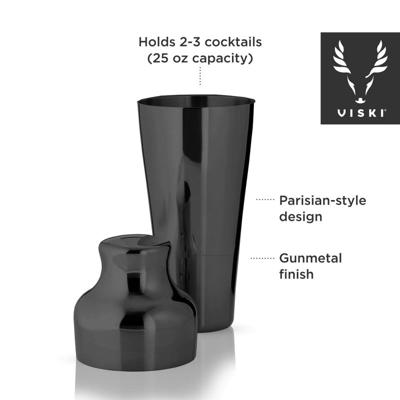 Viski Parisian Cocktail Shaker for Cold Brew Cocktails, Margarita, Espresso Martini, Contoured High Shine Polished Stainless Steel Martini Shaker, Home Bar, Bartender Gifts, 25 oz, Set of 1, Black - Image 2